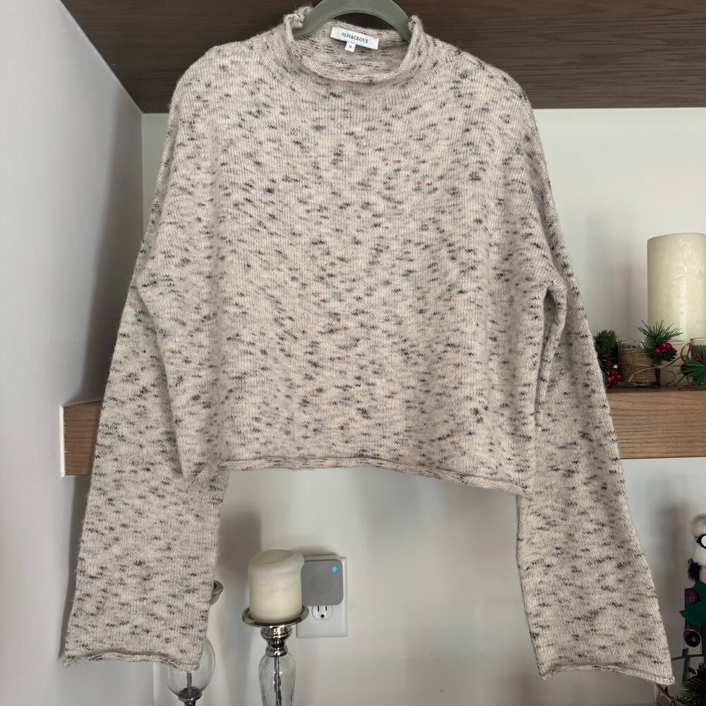 Olivaceous Wool Blend High Neck Sweater